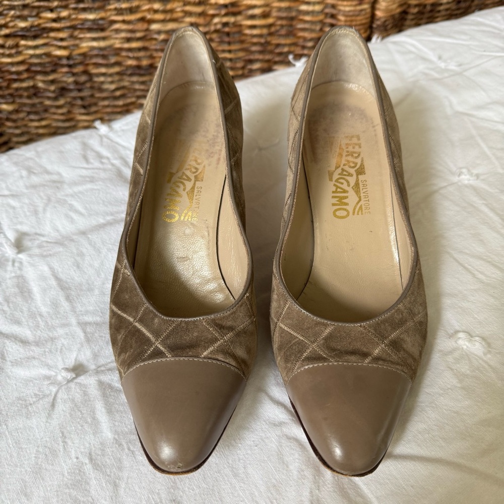 Salvatore Ferragamo Quilted Suede Pumps, Womens Size 7.5